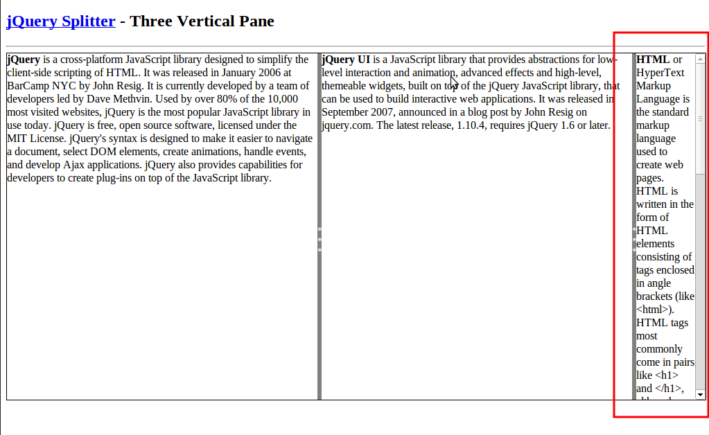 Shrinking issue in jQuery Splitter on screen resize